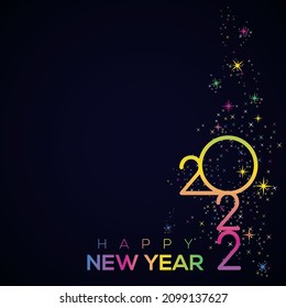 Happy New Year 2022, creative greeting card design with blue background. Vector design template. colored numbers