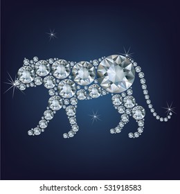 Happy new year 2022 creative greeting card with Tiger made up a lot of diamonds
