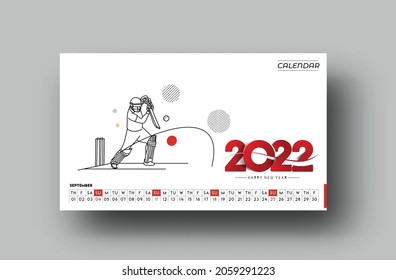 Happy new year 2022 Cricket Calendar - New Year Holiday design elements for holiday cards, calendar banner poster for decorations, Vector Illustration Background.