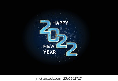 Happy new year 2022 Dark background, 3D Blue number, crismass Greeting concept for 2022 new year celebration, festive illustration, Dark number 2022 sparkling confetti,