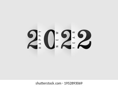 Happy New Year 2022 design pattern. Decoration for new year holidays. Paper cut typography, alphabet letters and numbers 2022. Vector illustration with black label isolated on white background.