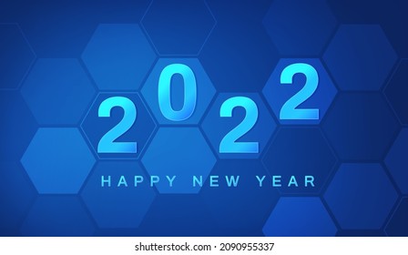 Happy New Year 2022 Digital technology blue background. Abstract futuristic. Vector illustration