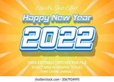 feliz año nuevo 2022 efecto de texto editable estilo 3d