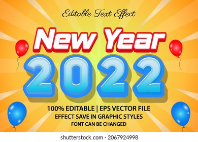 happy new year 2022 editable text effect 3d style