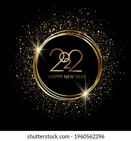 Happy new year 2022 Elegant golden text. Minimalistic vector illustration