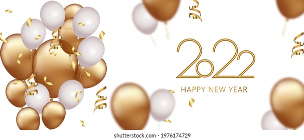 Happy new year 2022 Elegant golden text. Minimalistic vector illustration