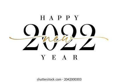 Happy New Year 2022 Elegant Calligraphy. Luxury Black Digits Vector Illustration For Holiday New Year. Numbers 20 22 And Golden Font For Greeting Card Or Banner