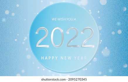 Happy New Year 2022 elegant design. Realistic vector illustration with 3D numbers and and light bokeh effect on a light-blue background. 2022 luxury designs new year celebration. Vector illustration.