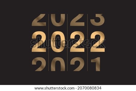 Happy New Year 2022 elegant design on black background. Golden 2022 numbers. Luxury style. Sorted by ascending year Vector illustration.