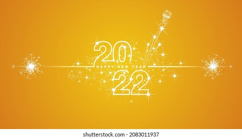 Happy New Year 2022 eve line design loading sparkle firework champagne open white orange yellow vector wallpaper greeting card