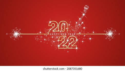 Happy New Year 2022 eve line design loading sparkle firework champagne open golden white red vector wallpaper greeting card