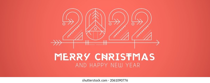 Happy New Year 2022 Facebook cover. Social Media and post frame. Merry Christmas Layout design Line Art. Banner template. Social network background. Vector illustration