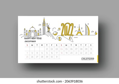 Happy new year 2022 February Calendar - New Year Holiday design elements for holiday cards, calendar banner poster for decorations, Vector Illustration Background.