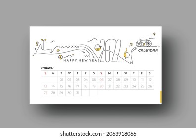 Happy new year 2022 February Calendar - New Year Holiday design elements for holiday cards, calendar banner poster for decorations, Vector Illustration Background.