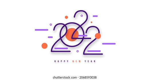 Happy new year 2022. Festive white background with colorful numbers. Banner with geometric shapes. Vector illustration. Design poster, flyer, cover, wallpaper. Stock.