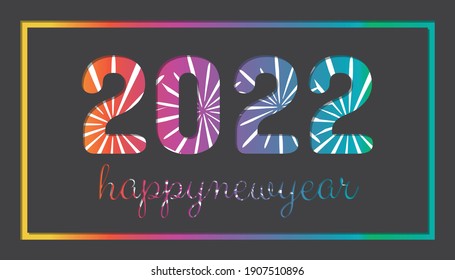 Happy New Year 2022 With Firework - Colorful Card Design - Vector Illustration On Black Background