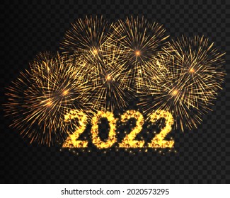 Happy New Year 2022 firework background. Festive fireworks template. Vector illustration