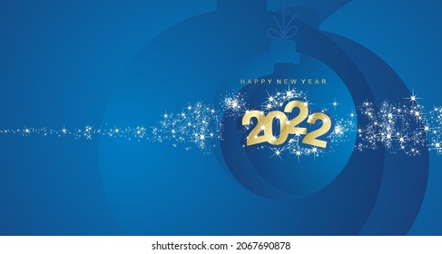 Happy New Year 2022 firework gold blue Christmas ball landscape greeting card