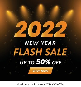 Feliz año nuevo 2022 banner de venta flash, Nueva oferta de año Plantilla con etiqueta descuento, diseño de ilustración vectorial
