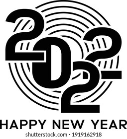 Feliz año nuevo 2022 plantilla de diseño negro plano. Firma de diseño para calendario, tarjetas de felicitación o impresión. color blanco