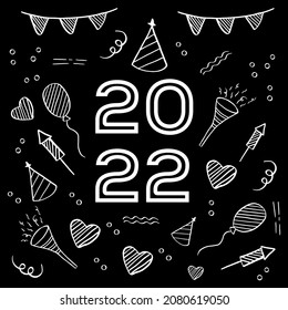 happy new year 2022 flat design with ornament hand drawn. vector design 2022