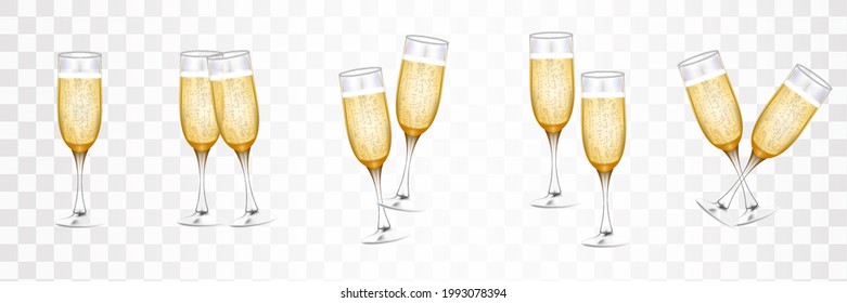 Happy New Year 2022. Glasses Of Champagne And Golden Elegant Lettering. Vector