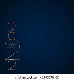 Happy new year 2022. Glasses of champagne and golden elegant lettering. Vector