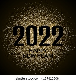 Happy New Year 2022 gold glitter new year background for banner flyer, poster, sign, web, header. Abstract glowing golden blur snow vector background for text, type, quote.