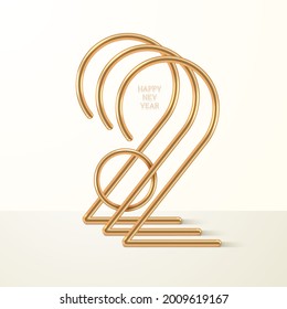 Happy New Year 2022. Gold realistic numbers 2022. Vector illustration.