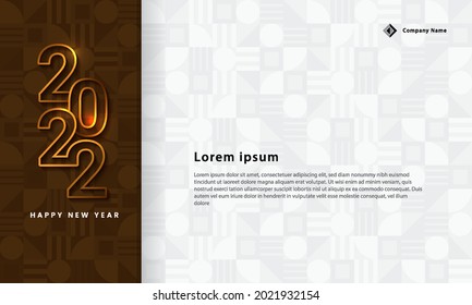 Happy New Year 2022 With Gold Number On Geometric Abstract Background. Template Design For Banner, Poster, Flyer, Web. Vector Illustration