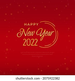 Happy new year 2022 with gold text and red background for social media post