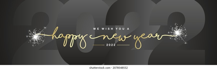 Happy New Year 2022 Gold Handwritten Typography Glitter Fireworks With Night Black 2022 Background Wallpaper Banner Greetings