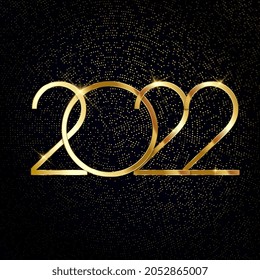 Happy New Year 2022 Golden Text on bright halftone background