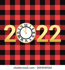 Happy New Year 2022 with Golden Clock and Christmas Background
