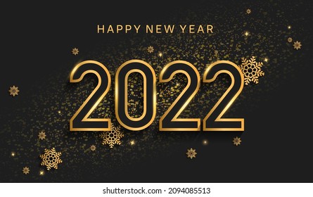 happy new year 2022 golden color with snowflake isolated black background for celebration event