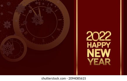 happy new year 2022 golden color with clock isolated red background for celebration event