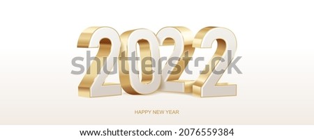 Happy New Year 2022. Golden 3D numbers isolated on a white background. Holiday greeting card design. Vector illustration.
