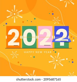 Happy New Year 2022 , Gradient Changing Year Illustration ,Changing year 2021 to 2022, Wonderful Background Yellow Colour back side and Beautiful text Colour