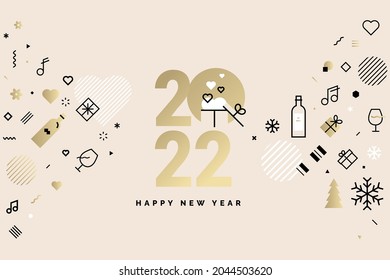 Happy New Year 2022 greeting card. Vector illustration concept for background, greeting card, party invitation card, website banner, social media banner, marketing material.