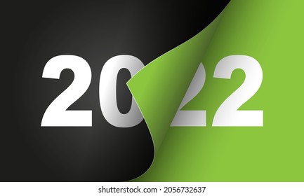 Happy New Year 2022  greeting card design template. End of 2021 and beginning of 2022. The concept of the beginning of the New Year. The calendar page turns over and the new year begins.