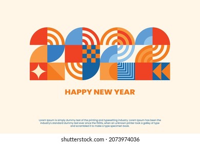 Happy New Year 2022 Greeting with Colorful Geometric Alphabet