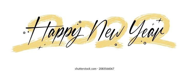 Happy New Year 2022 Greeting Card Poster Banner Inspiration. Typography Lettering Handwriting Calligraphy.