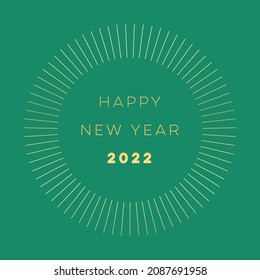 Happy New Year 2022 Greeting Card. Elegant and Minimalist Square Format Happy New Year Greeting Card or Invitation Design Template with Golden Text and Linear Decoration.