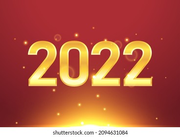 Happy new year 2022. Greeting card design for year 2022. Glitter vintage lights background. dark gold and red. defocused. Lights background.