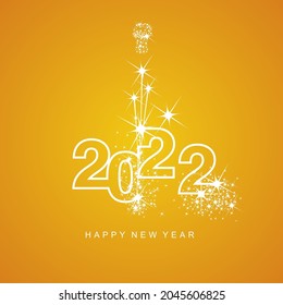 Happy New Year 2022 greetings firework white line design numbers white orange yellow color background