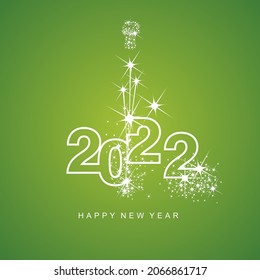 Happy New Year 2022 Greetings Firework White Line Design Numbers White Green Lucky Color Background