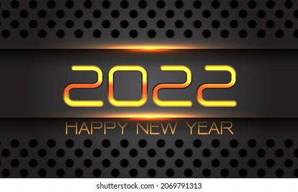 Happy New Year 2022 grey metallic circle mesh gold light design for countdown holiday festival celebration party background vector illustration.