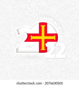 Happy New Year 2022 for Guernsey on snowflake background. Greeting Guernsey with new 2022 year.