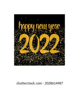 Happy New Year 2022 hand drawn golden vector wishes on black background