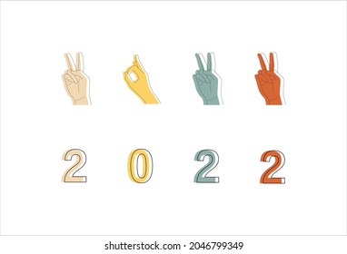 Happy New Year 2022 Hand Sign Colorful Color Scheme